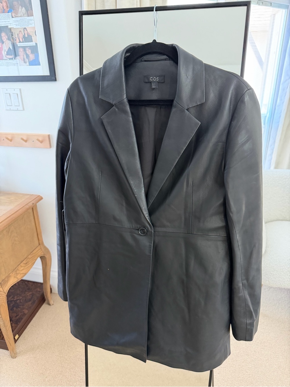 COS Black Leather Single-Button Blazer Jacket